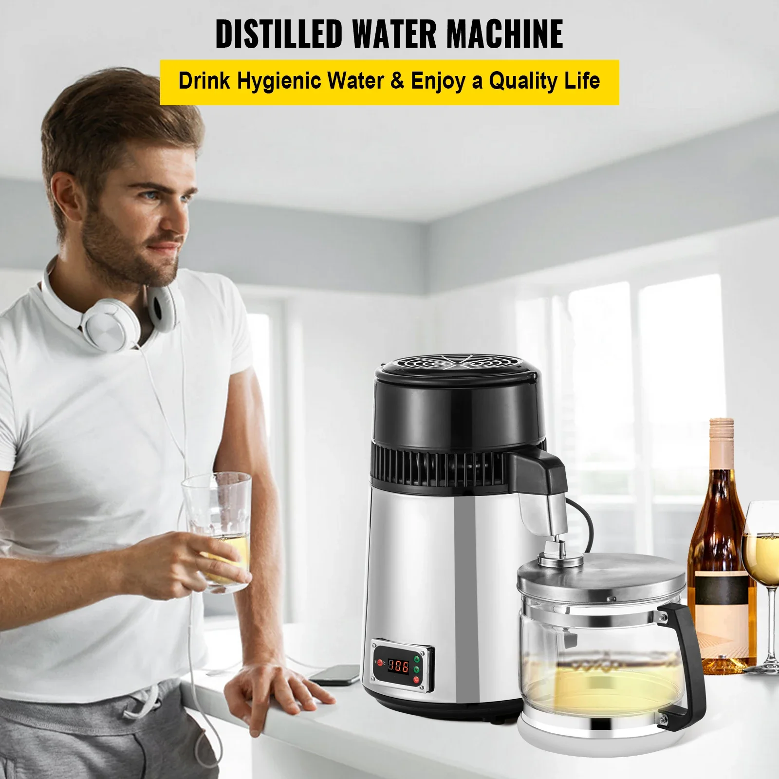 VEVOR Distilled Water Machine 4L Temperature Controlled Water Distiller Safe Health Water Distiller Stainless Steel 110V/220V - Image 2