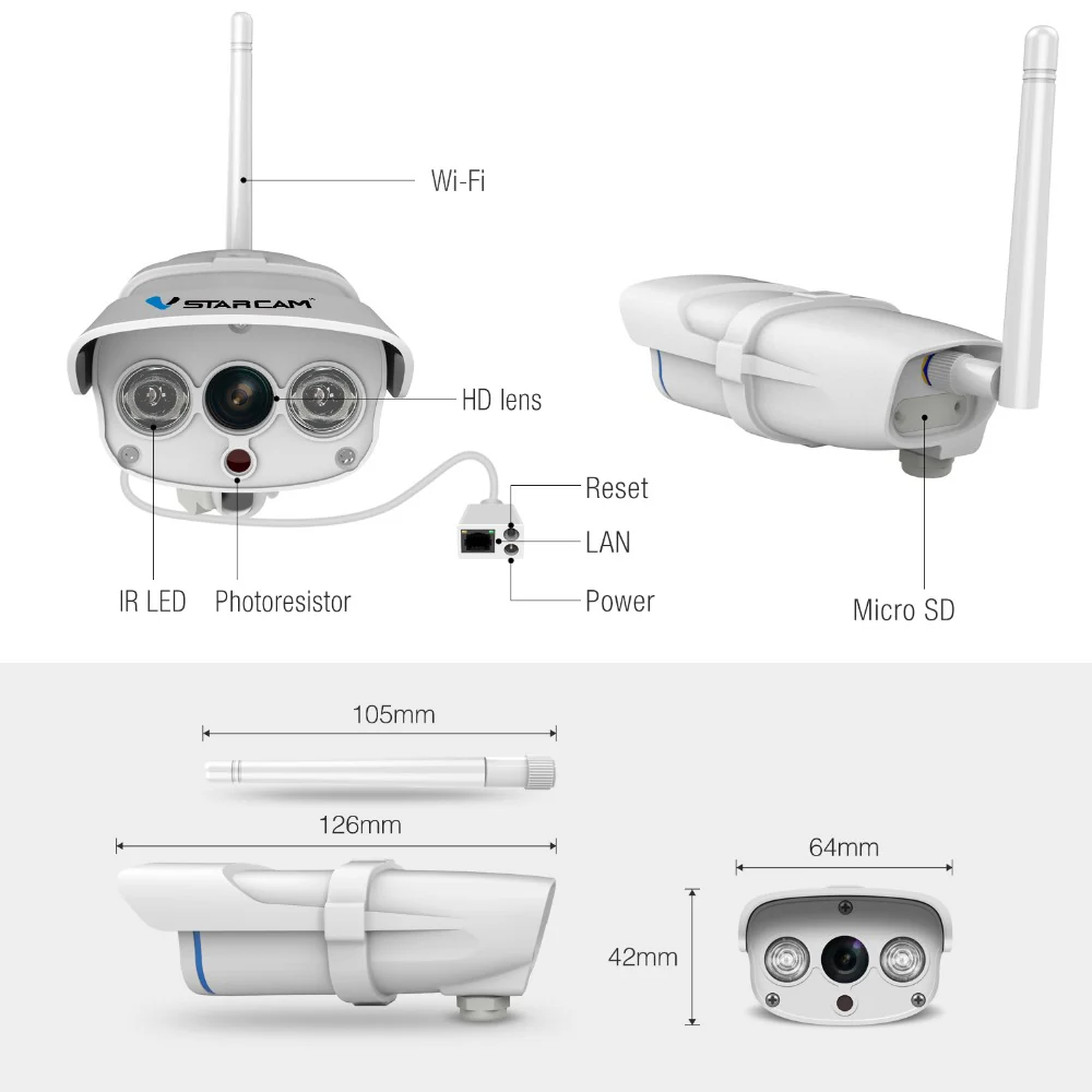 VStarcam C7816WIP Waterproof IP Camera Wireless IR-Cut Memory Storage 64G TF Card wifi Webcam CCTV Outdoor IP Camera - Image 6