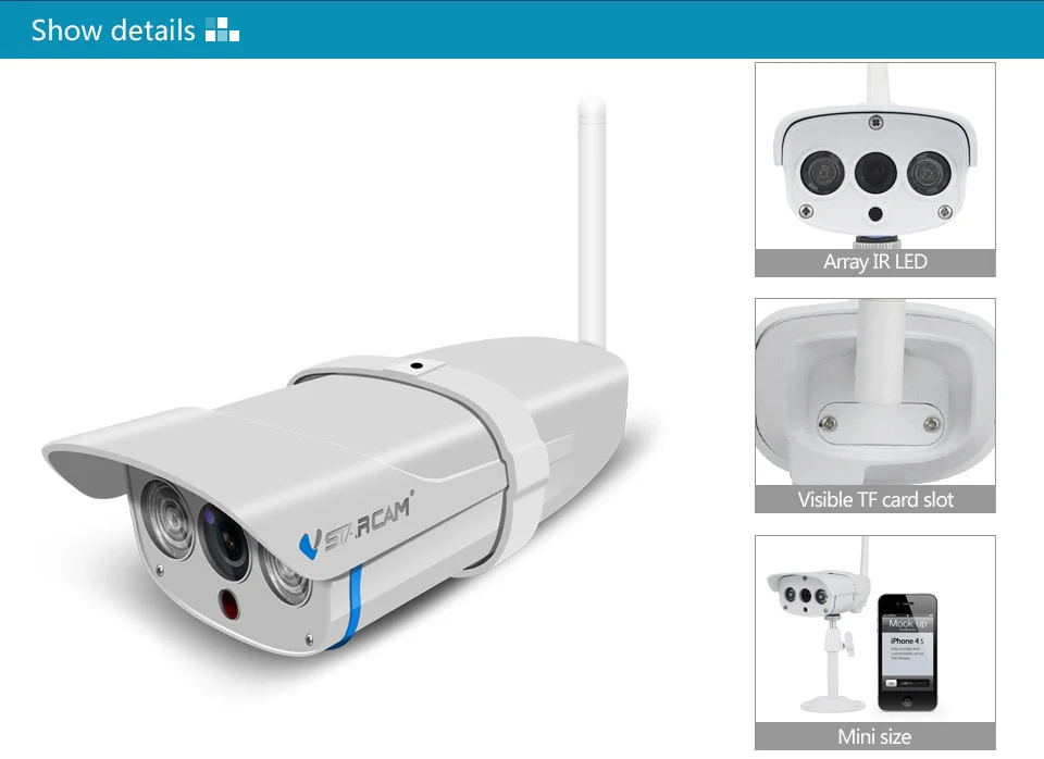 VStarcam C7816WIP Waterproof IP Camera Wireless IR-Cut Memory Storage 64G TF Card wifi Webcam CCTV Outdoor IP Camera - Image 8
