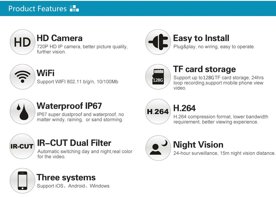 VStarcam C7816WIP Waterproof IP Camera Wireless IR-Cut Memory Storage 64G TF Card wifi Webcam CCTV Outdoor IP Camera - Image 9