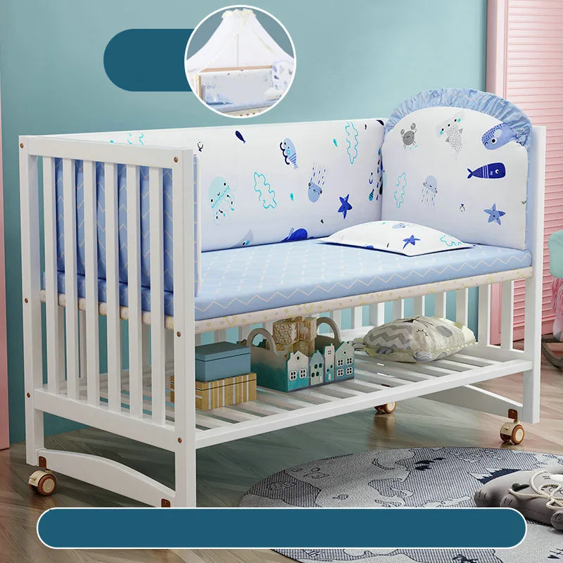 White Color Multifunctional Baby Crib, Solid Wood Newborn BB Cradle Cot, Can Splicing Big Bed
