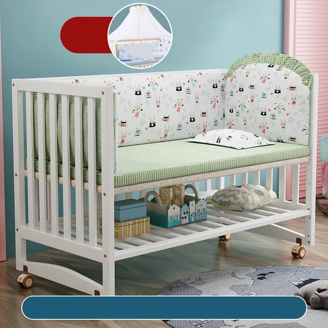 White Color Multifunctional Baby Crib, Solid Wood Newborn BB Cradle Cot, Can Splicing Big Bed - Image 11