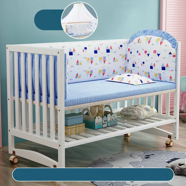 White Color Multifunctional Baby Crib, Solid Wood Newborn BB Cradle Cot, Can Splicing Big Bed - Image 12