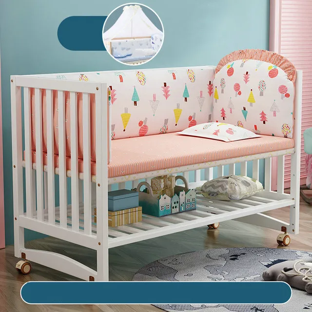 White Color Multifunctional Baby Crib, Solid Wood Newborn BB Cradle Cot, Can Splicing Big Bed - Image 13