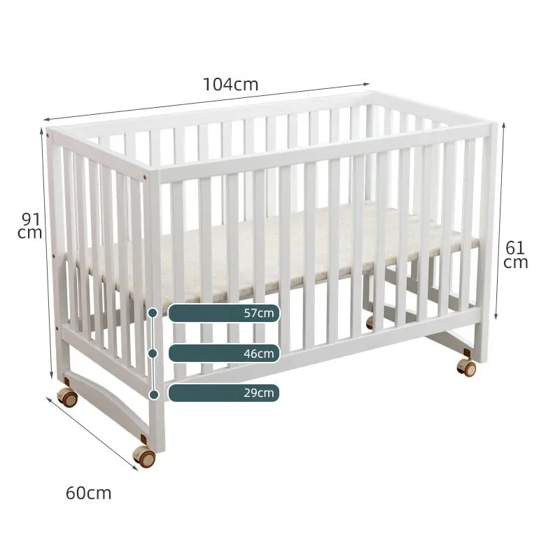 White Color Multifunctional Baby Crib, Solid Wood Newborn BB Cradle Cot, Can Splicing Big Bed - Image 4