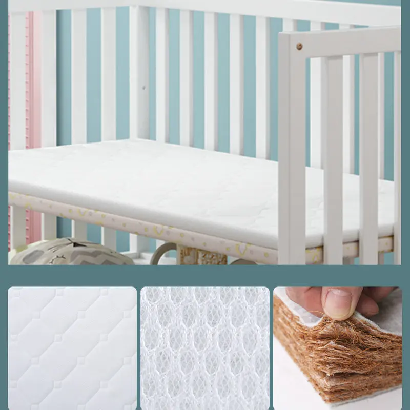 White Color Multifunctional Baby Crib, Solid Wood Newborn BB Cradle Cot, Can Splicing Big Bed - Image 6