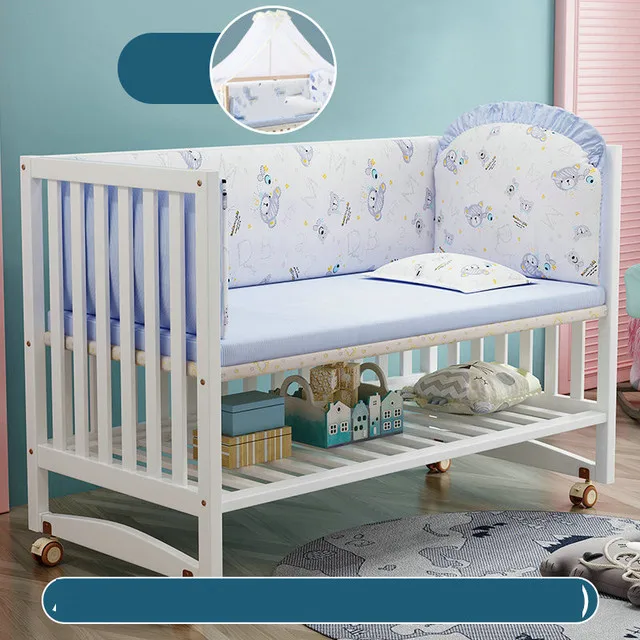 White Color Multifunctional Baby Crib, Solid Wood Newborn BB Cradle Cot, Can Splicing Big Bed - Image 7