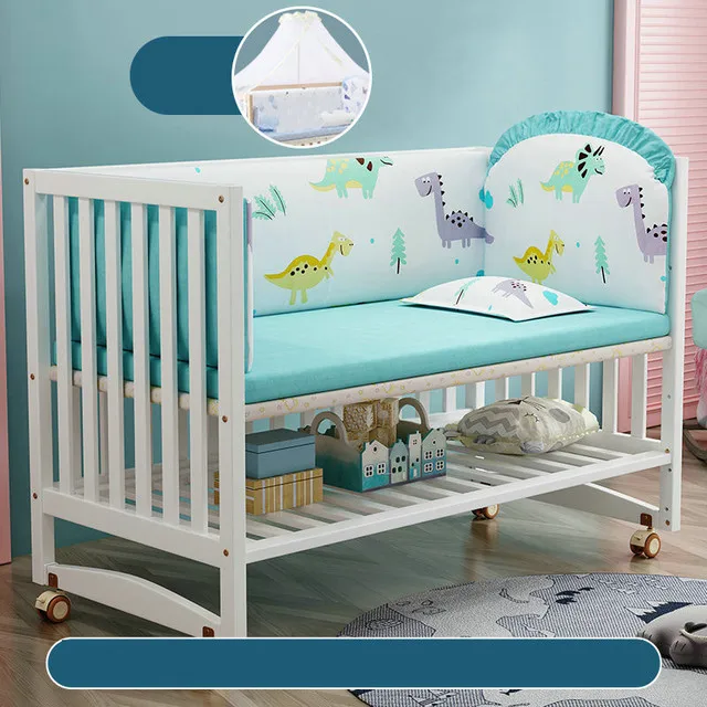 White Color Multifunctional Baby Crib, Solid Wood Newborn BB Cradle Cot, Can Splicing Big Bed - Image 8