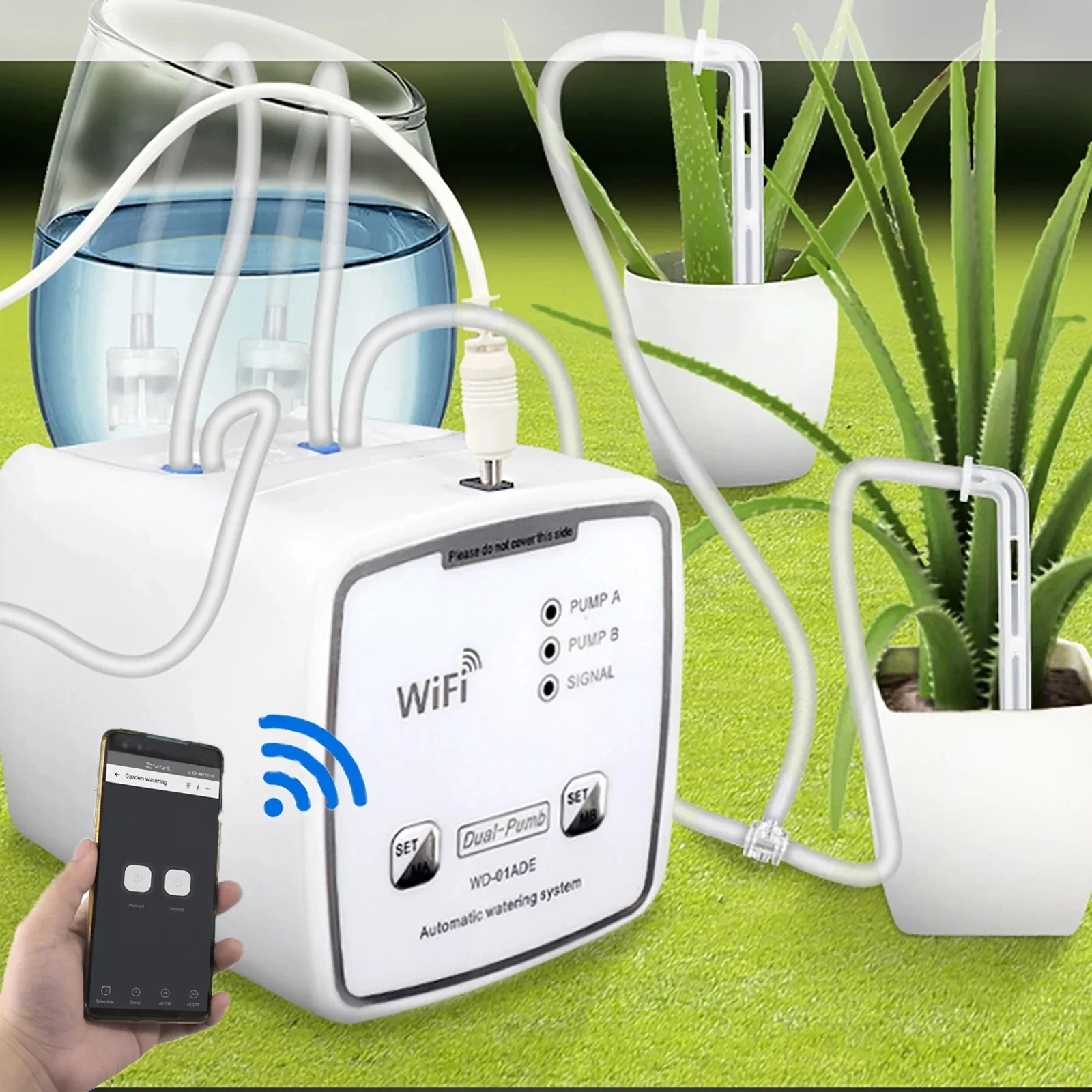 WIFI Intelligent Watering Device Double Pump Timed Automatic Drip Irrigation System Remote APPController for Garden Plant Flower