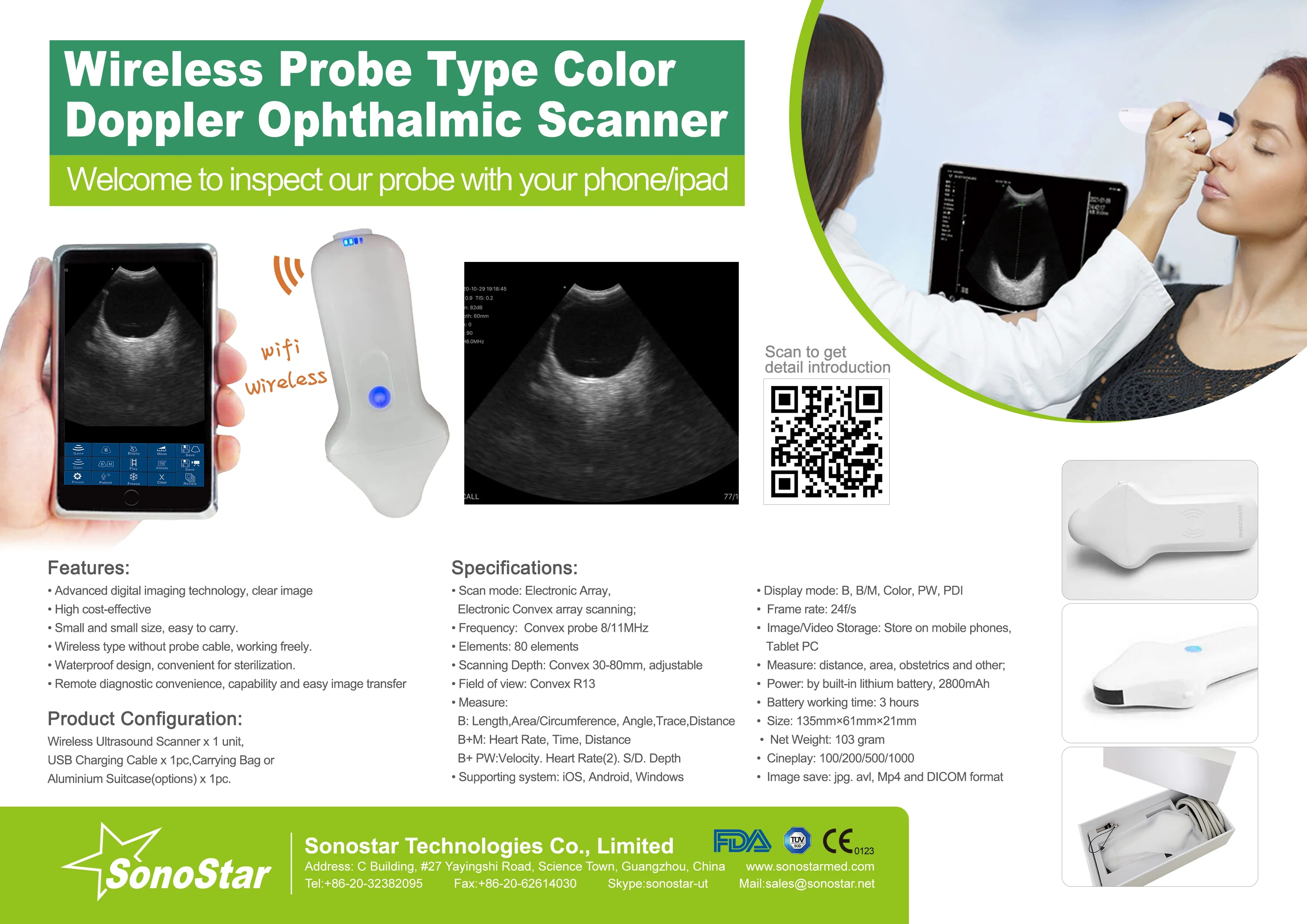 Wifi Wireless Color Ophthalmic ultrasound micro convex Color Doppler Probe Probe support iOS Android Windows for eye - Image 6