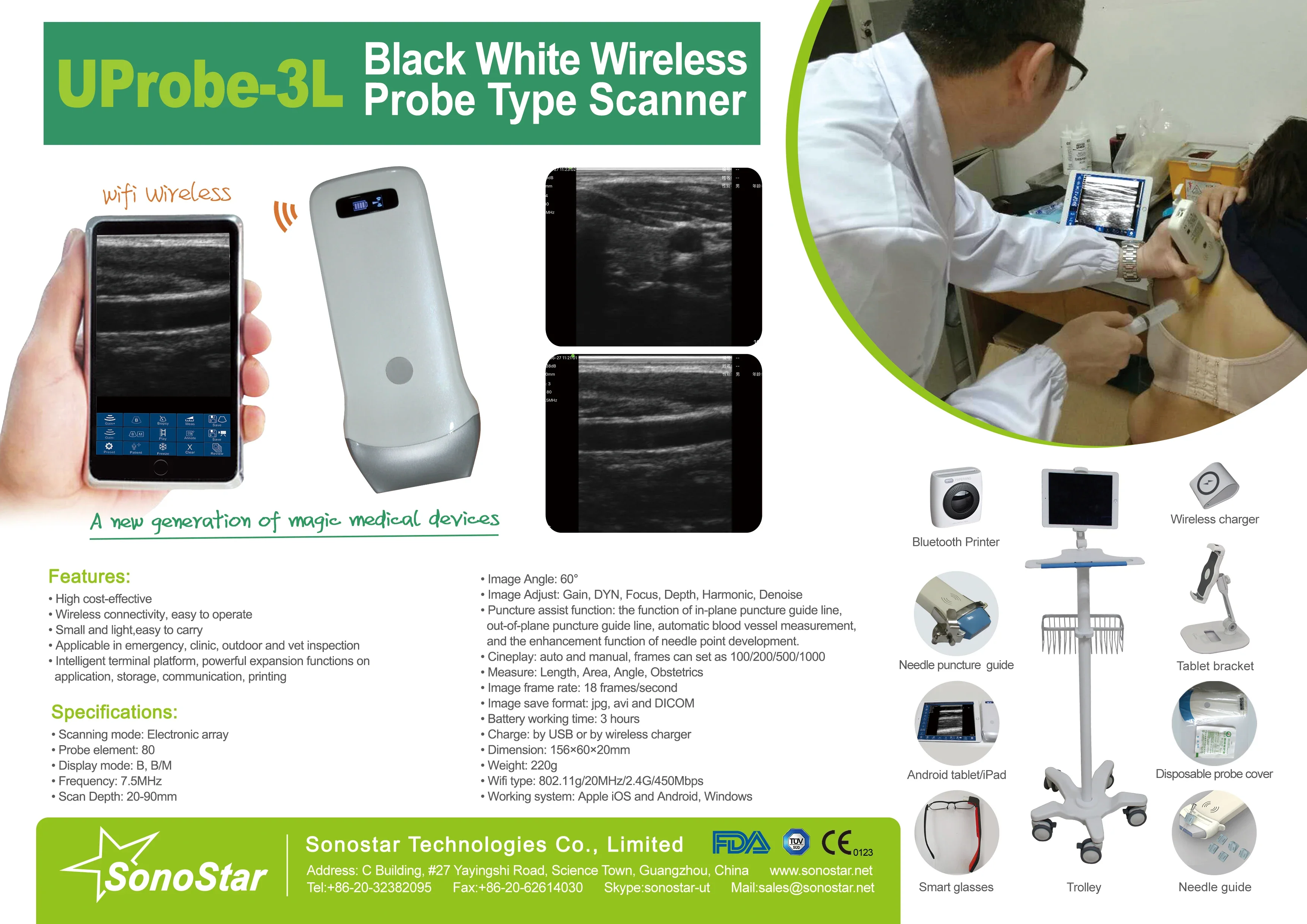 Wireless Ultrasound Probe WIFI Probe Convex / Linear Support ISO Andriod Portable Wifi-Scanner 3.5Mhz / 7.5Mhz - Image 4