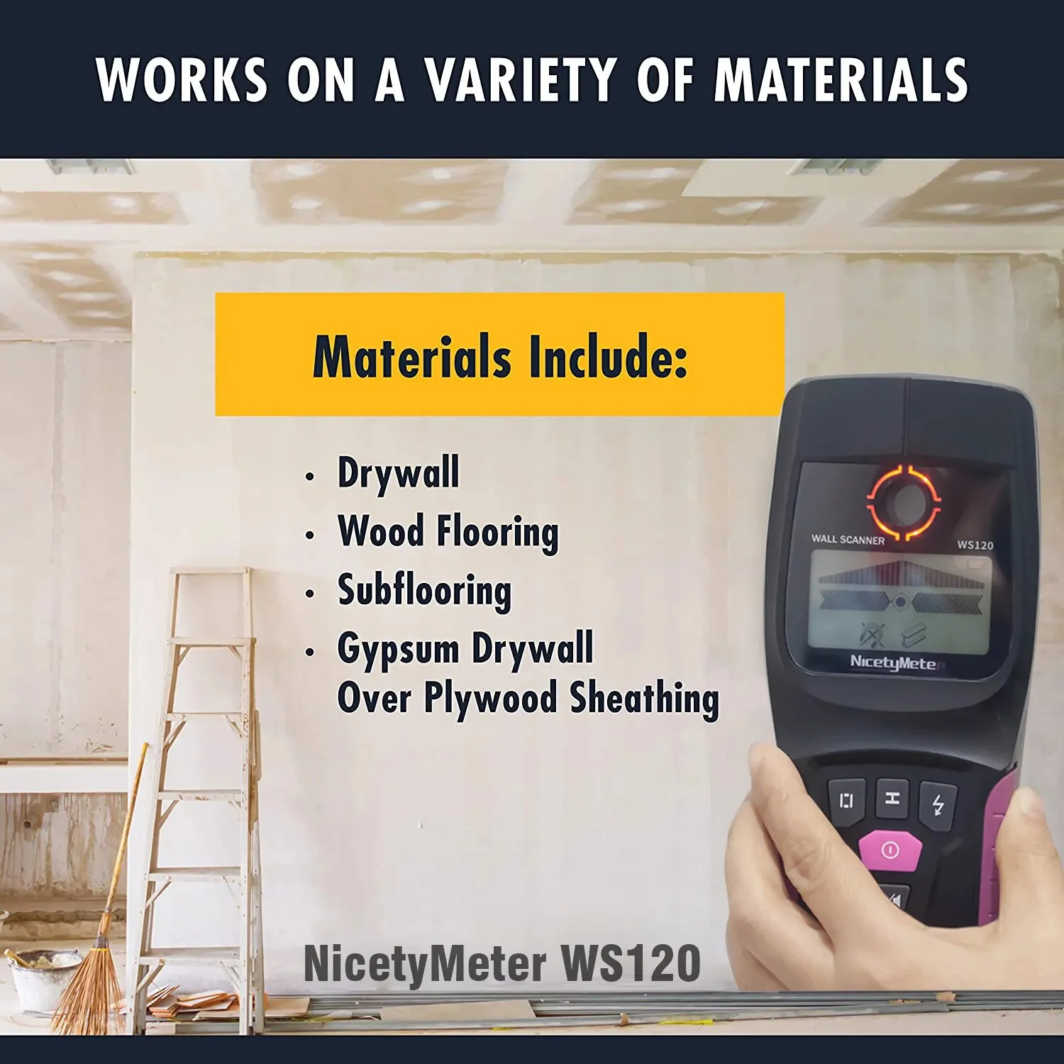 WS120 Multi-Scanner Stud Finder AC Wood Cable Wires Depth Tracker Plumbing Underground Wall Scanner LCD Beep - Image 2