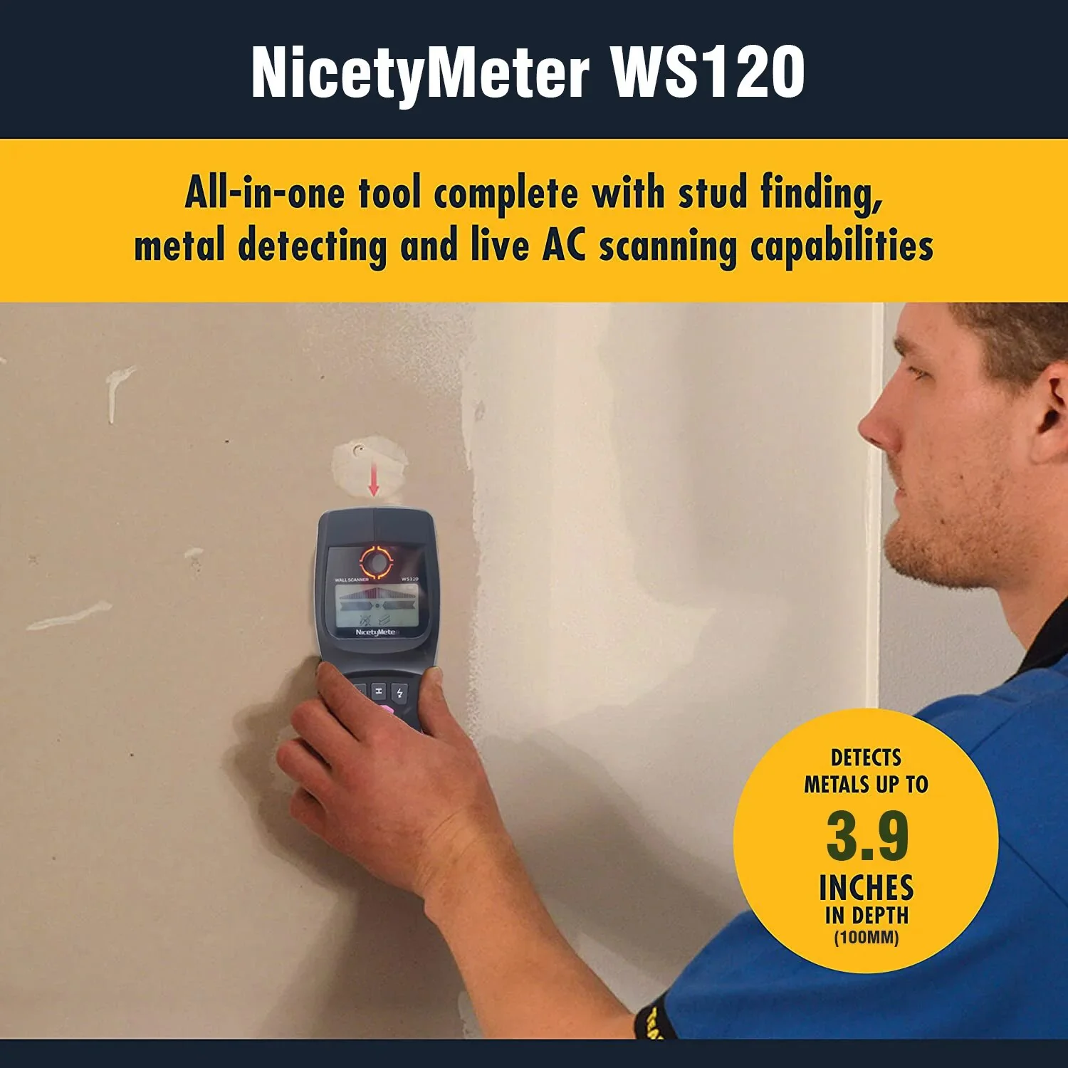 WS120 Multi-Scanner Stud Finder AC Wood Cable Wires Depth Tracker Plumbing Underground Wall Scanner LCD Beep - Image 5