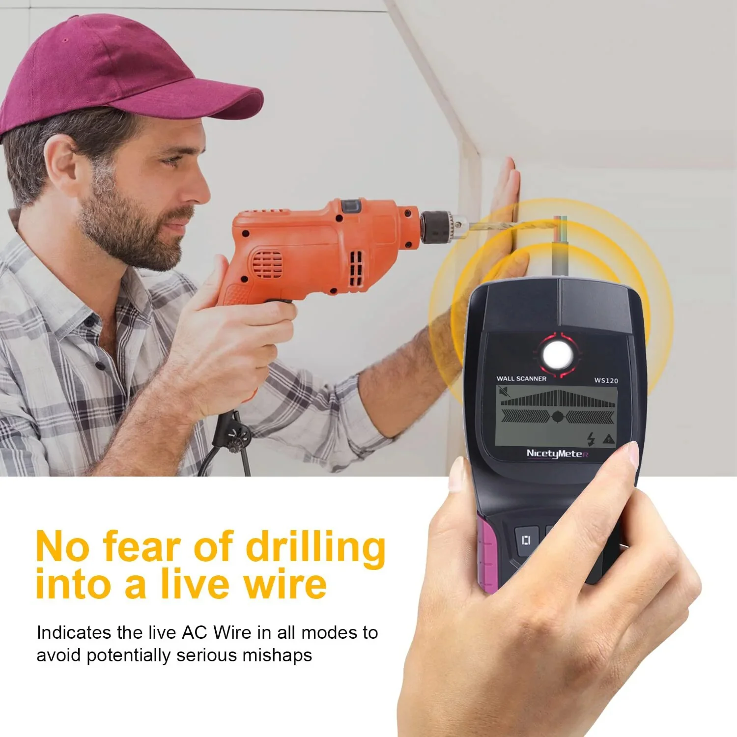 WS120 Multi-Scanner Stud Finder AC Wood Cable Wires Depth Tracker Plumbing Underground Wall Scanner LCD Beep - Image 6